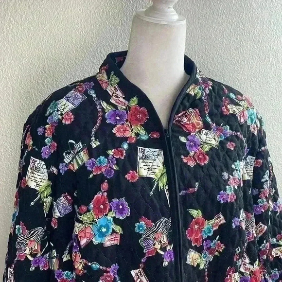 Vintage‎ Quilted Black Jacket Coat Women’s 2X Multicolor Pockets - Picture 4 of 10